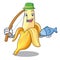 Fishing fresh banana fruit mascot cartoon style