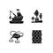 Fishing gear black glyph icons set on white space