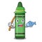 Fishing green crayon in the mascot shape