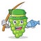 Fishing green grapes mascot cartoon