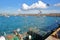 The fishing harbor of Sagres with a fishing boat and seagulls in the foreground, Sagres, Algarve