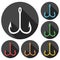 Fishing Hook, Barbed fish hook vector icons set with long shadow