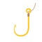 Fishing hook gold isolated on white background, icon fishing hook, clip art empty fishing hook trap, golden tackle hook hang for