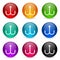 Fishing hook icon set, colorful glossy 3d rendering ball buttons in 9 color options for webdesign and mobile applications