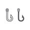 Fishing hook line and glyph icon, fishing and bait, fishhook set sign, vector graphics, a linear pattern on a white