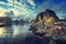 Fishing hut at spring sunset - Reine, Lofoten islands