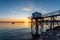 Fishing huts on stilts at sunset in Fouras, Charente-Maritime, France