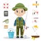 Fishing icon set, flat, cartoon style. Fishery collection objects, design elements, on white background