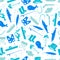 Fishing icons blue and white pattern