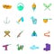 Fishing icons set, cartoon style