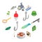 Fishing isometric 3d icons set