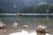 Fishing on a lake in Montenegro. Fishing boat on a calm lake wat