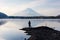 Fishing at Lake Shoji with Mt. Fuji