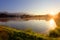 Fishing lake at sunset