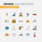 Fishing Linear Thin Line Icons Set with Fisherman and Tools