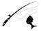 Fishing logo. Black and white illustration of a fish hunting for bait. Predatory fish on the hook. Fishing on the rod