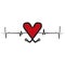 Fishing logo isolated on white background. Fishing hooks in shape of heart. Red heart icon Black heartbeat with hooks