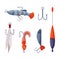 Fishing Lures Set, Artificial Plastic Accessories for Spinning Fishing with Crankbait Lures Cartoon Vector Illustration
