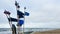 Fishing marker flags on the beach