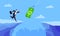 Fishing money chase business concept with businessman running after dangling dollar.
