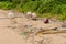 Fishing nets and debris left laying on beach