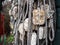 Fishing nets and ropes hang outside on the house wall