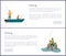 Fishing People in Wooden Boat Vector Illustration