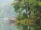 Fishing Pier Reflected in the Lake at Unicoi State Park, Georgia on a Foggy Morning