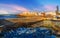 Fishing port and Essaouira town at the sunset time, Morocco