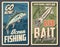 Fishing retro posters, tuna fish and squid catch