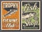 Fishing retro posters. Vector mackerel and codfish