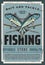 Fishing rod and tuna fish. Fisherman tackle poster