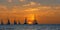 Fishing sailboats at sea at sunrise in the early morning ai Generated, generative AI, CGI graphics