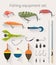 Fishing set of accessories for spinning fishing with crankbait lures and twisters and soft plastic bait fishing float