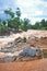 Fishing set at the Khone Phapheng falls on the Mekong River in Laos during the Monsoon flooding