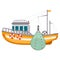 Fishing ship icon, sea harbor fishery equipment