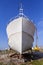 Fishing ship, a trawler being built or under maintenance in Povoa de Varzim, Portugal.