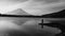 fishing at Shoji lake with mt. Fuji