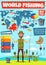 Fishing sport infographic with fish catching chart