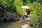 Fishing spot and gear in green landscape