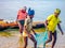 Fishing during sunrise at Rushikulya river, Odisha