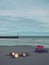 Fishing tackle and buoys on deserted beach Cromer