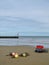 Fishing tackle on deserted beach Cromer Norfolk coast