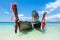 Fishing thai boats and landmark at Po-da island, Krabi Province, Andaman Sea, South of Thailand.