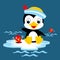 Fishing time with penguin cartoon