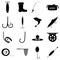 Fishing tools items icons set, simple style
