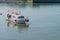 Fishing trawler anchored at small port