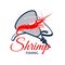 Fishing trip vector icon of shrimp and fishnet