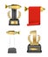 Fishing trophy mockup set, vector isolated illustration. Realistic angler competition winner awards, plaques.