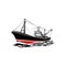 Fishing Vessel Monochrome Silhouette Vector Art Illustration. Fisherman Ship Boat Vector